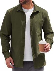 - Chaqueta ligera con botones para hombre, chaqueta casual de algodón - Beige - Ver 14