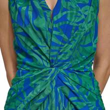 DKNY - Vestido de Manga Corta abombada hasta la Rodilla con Cierre Trasera expuesta - Iris Combo Nuevo - Ver 6
