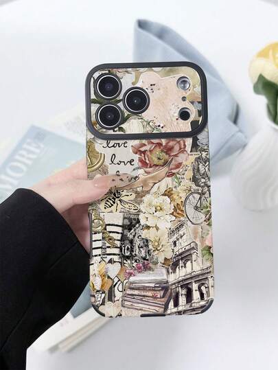 1pc Fashionable Personalized Vintage Book Flower Pattern Full Coverage Classic Anti-Drop Premium Texture Grain PU Leather Soft Large Window New Full Coverage Phone Case Suitable For Friends, Family, Couples, Yourself Birthday Gift, Holiday Gift, Compatible With IPhone17/IPhone17Pro/16/15/14/13/14/12/11 Series