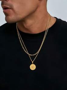 2pcs Fashion Stainless Steel Necklace, 18K Gold Plated Compass Layered Double Layer Necklace, Suitable For Valentine's Day, Party, Daily Wear, Holiday Gift For Couples - 2 Compass Necklaces - View 3
