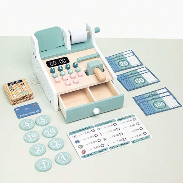 1 Set Morandi Cash Register Simulation Multifunctional Supermarket Checkout Counter Money Collection Parent-Child Shopping Children's Building Blocks Educational Toy Role Play Gift For 3 To 6 Years Old - Multicolor - View 5