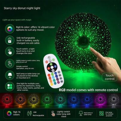 1件創意銀河甜甜圈現代藝術桌燈/壁燈，USB供電/可充電，溫馨氛圍壁燈，臥室小夜燈床頭裝飾燈，適用遊戲室、書房、書桌燈，居家裝飾送男友禮物