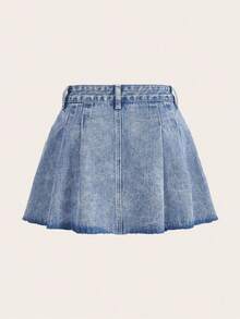ICON Minifalda de mezclilla casual con cintura alta, abotonada y plisada para mujer - Gris Claro - Ver 5