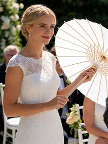 6/1pc Vintage White Paper Umbrella – 39.98cm, Foldable And Portable, Perfect For Weddings, Festivals And Home Decor, Sun Protection, Artistic Design, Photography Parasol - Creamy White - View 7