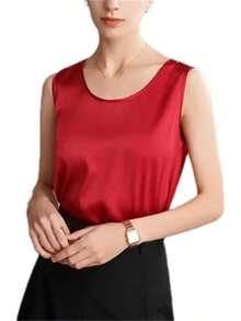 Charmeuse - playera sin mangas de satén para mujer, blusa de verano elegante de satén - Negro - Ver 8