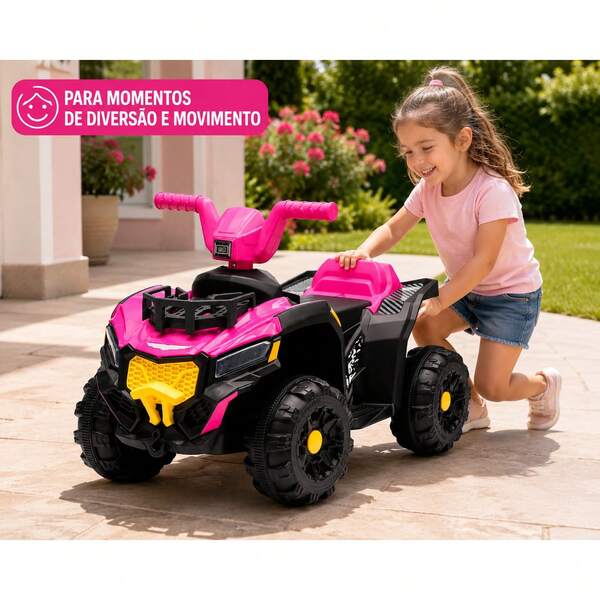 Quadriciclo Elétrico Infantil Rosa 4 Rodas Moto Infantil Com Carregador Até 25kg