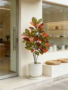 Kmitang 88-130cm Artificial Banyan Tree Branch, Plastic Large Palm Leaf, Outdoor Banyan Leaf, Realistic Large Tree Leaf, Suitable For Home Garden Office Living Room Wedding Party Decoration, 1pc (Without Pot) - Multicolor - View 12