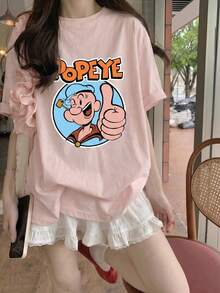 Y2K Women's Summer New Casual Loose Cartoon Character Print Short Sleeve T-Shirt Top - Baby Pink - View 4