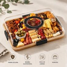 Tábua de Frios de Bambu com Tampa e Alça, Bandeja de Queijos Portátil, Perfeita para Acampamentos e Festas com Buffet Frio - Cor natural - Visão 6