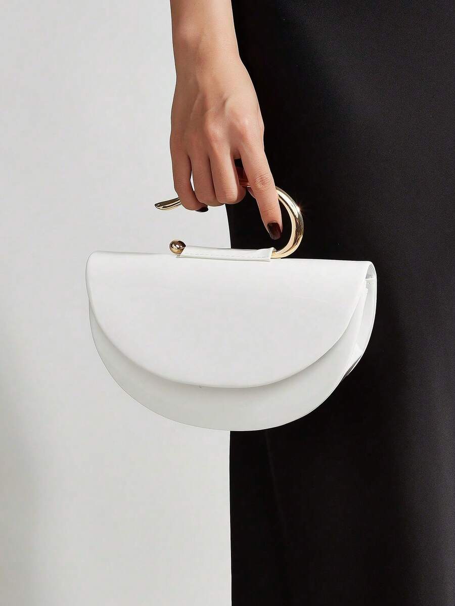 Elegant Patent Leather Women's Handbag, Minimalist Clutch Bag With Chain, Lightweight Luxury Handbag For Parties/Evenings, Perfect Birthday Gift For A Girlfriend, Suitable For Parties - 白色 - 查看 1