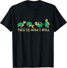 Camiseta infantil de tortuga marina "This Is How I Roll" – Moda verano para niños, diseño divertido de tortuga, estilo holgado y fresco, cuello redondo, manga corta, regalo - Negro - Ver 3
