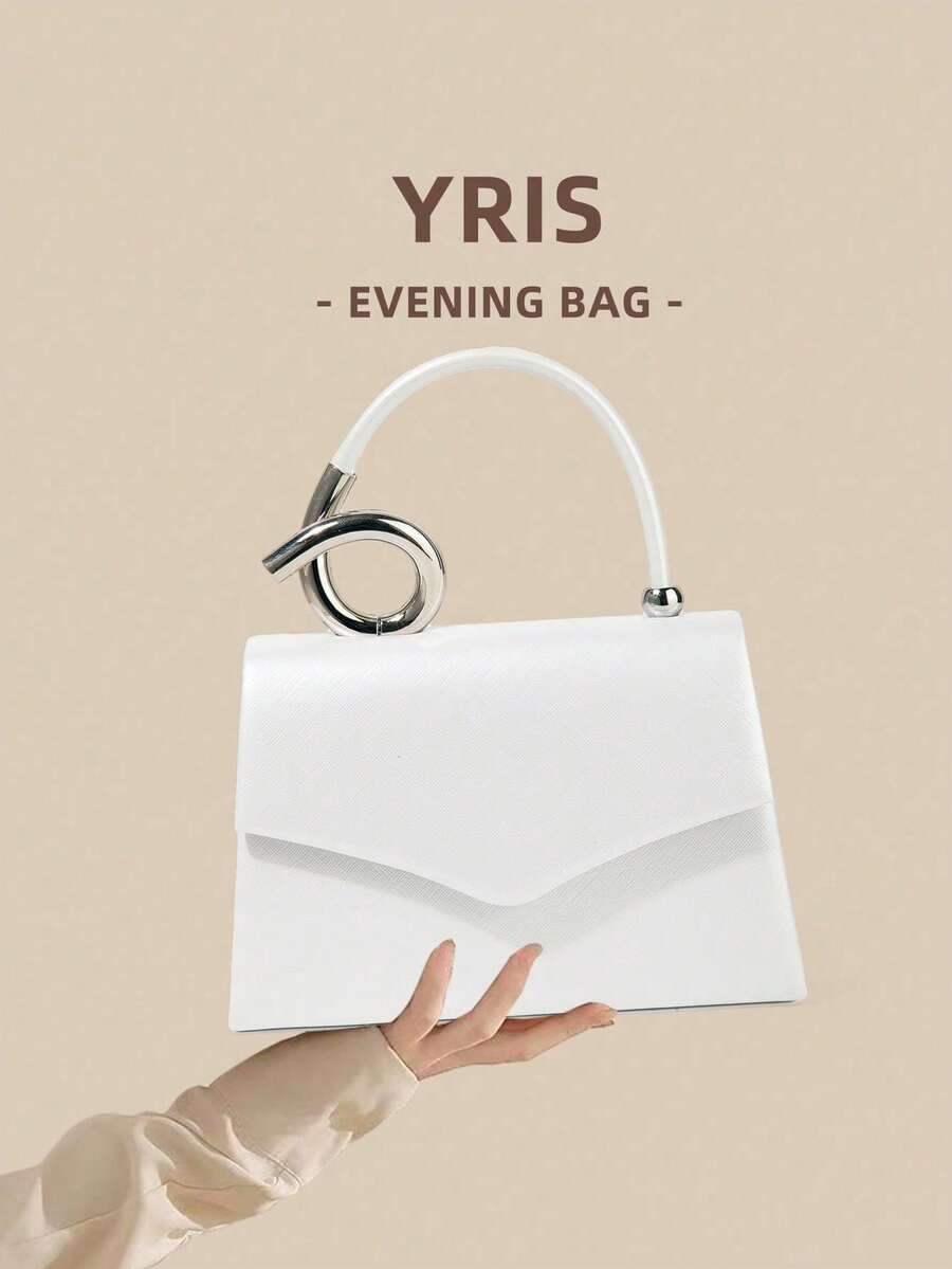 1 Piece White PU Material Flap Clutch Bag With Luxury Metal Decoration, Showing Fashion And Elegance, Suitable For Holding, Carrying, Wearing On The Shoulder Or Crossbody, P - 藍色 - 查看 1