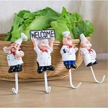 Cartoon 3D Chef Adhesive Hook, No-Drill Strong Wall Mount Hook, Creative Retro Resin Decorative Hook, Universal For Kitchen, Bathroom, Door, Wall, Storage For Cookware, Towels, Keys, Western Restaurant Home Fun Wall Organizer Small Hook - Multicolor - View 8
