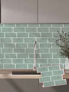 Self-Adhesive 2D Brick Texture Wall Panels, Removable Waterproof Oil-Proof Tile Decals For Kitchen & Bathroom, Festival Spring Home Decor Murals, Vinyl Stickers, Birthday & Graduation Gifts - Green Alien - View 6