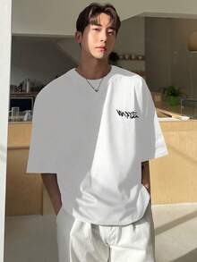 Men's Summer T-Shirt With Printed Letters - White - View 1