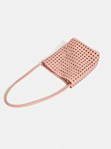 2026 New Pink Hollow Embossed Woven Bag, Women's Shoulder Bag With Small Bag, Large Capacity Bag, Vacation Travel Charm Versatile Leisure Bucket Bag - Pink - View 6