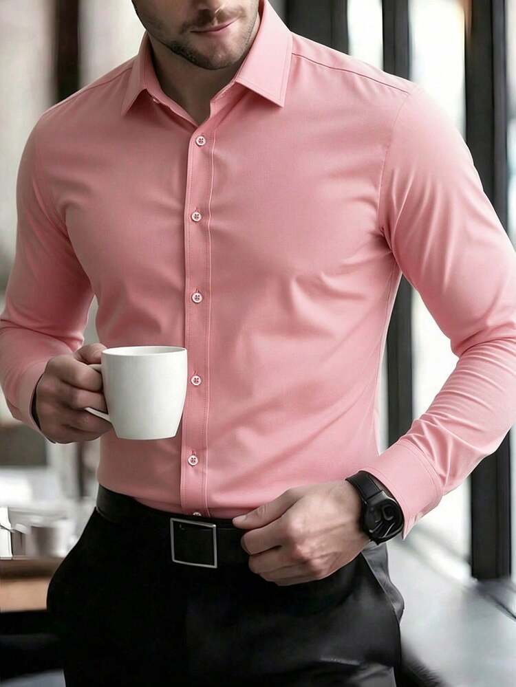 anfinity Mode Elegante camisa de vestir blanca de manga larga para uso formal o de oficina con cuello de camisa, camisas de negocios, camisa casual de negocios para hombres, otoño, ceremonia - Verde militar - Añade 17
