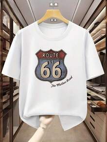 Men's T-Shirt 100% Cotton Route US 66 Graphic T-Shirt Comfortable Short Sleeve Shirt For Summer, PLUS SIZE Daily Casual Round Neck Short - White - View 1