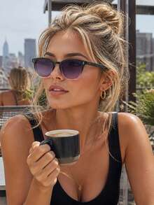 2 Pairs New Korean Style Black Frame Glasses For Women, High-End Anti-UV Sun Protection, Influencer Style Cat Eye Personalized Street Style Rivet Cat Eye - Multicolor - View 5