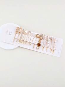 16pcs Vintage Pearl Rhinestone Hair Clips Set Elegant Gold Barrettes Women Daily Wedding Hair Accessories - Multicolor - View 4