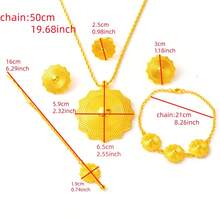 5pcs/Set Women's Jewelry Set Golden Color Geometric Pendant Necklace Earrings Ring Bracelet Head Chain African Saudi Arabian Bride Traditional Jewelry Gift - A - View 4