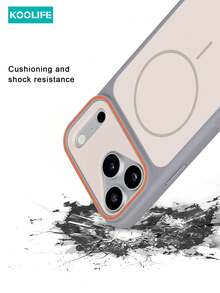 KOOLIFE Light Gray & Beige Dual-Tone MagSafe Phone Case, Matte Skin-Friendly TPU+PC Hybrid Material, Camera Frame With Orange Accents, Minimalist Pure Design, Fashion Neutral Style, Full Coverage, Raised Camera Protection, Suitable For Holiday Use, For IPhone 18 Pro/18 Pro Max/17/17 Pro/17 Pro Max/16/15/14/13/12/11 - Grey - View 6