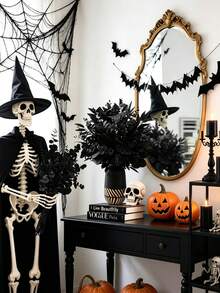 20/4pcs Halloween Black Artificial Branches, Halloween Artificial Pine Tree Flowers, Black Artificial Eucalyptus Branches With Leaves, Halloween Artificial Eucalyptus Flowers, For DIY Vase Bouquet, Gothic Home Style, Room Decor, Autumn Decor - Multicolor - View 7