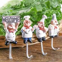 Cartoon 3D Chef Adhesive Hook, No-Drill Strong Wall Mount Hook, Creative Retro Resin Decorative Hook, Universal For Kitchen, Bathroom, Door, Wall, Storage For Cookware, Towels, Keys, Western Restaurant Home Fun Wall Organizer Small Hook - Multicolor - View 1