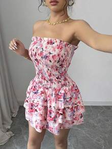LunaCass8  Vestido de señora con diseño de volantes pequeños y sexy de color rosa - Rojo y negro - Ver 7