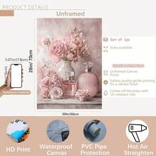 2D Flat 2D Flat Frameless 2D Flat Canvas, Vintage Floral Perfume Bottle Design, Decorated With Soft Floral Pattern Of Pink Roses, Suitable For Elegant Decoration Of Home Office And Bedroom - J - View 14