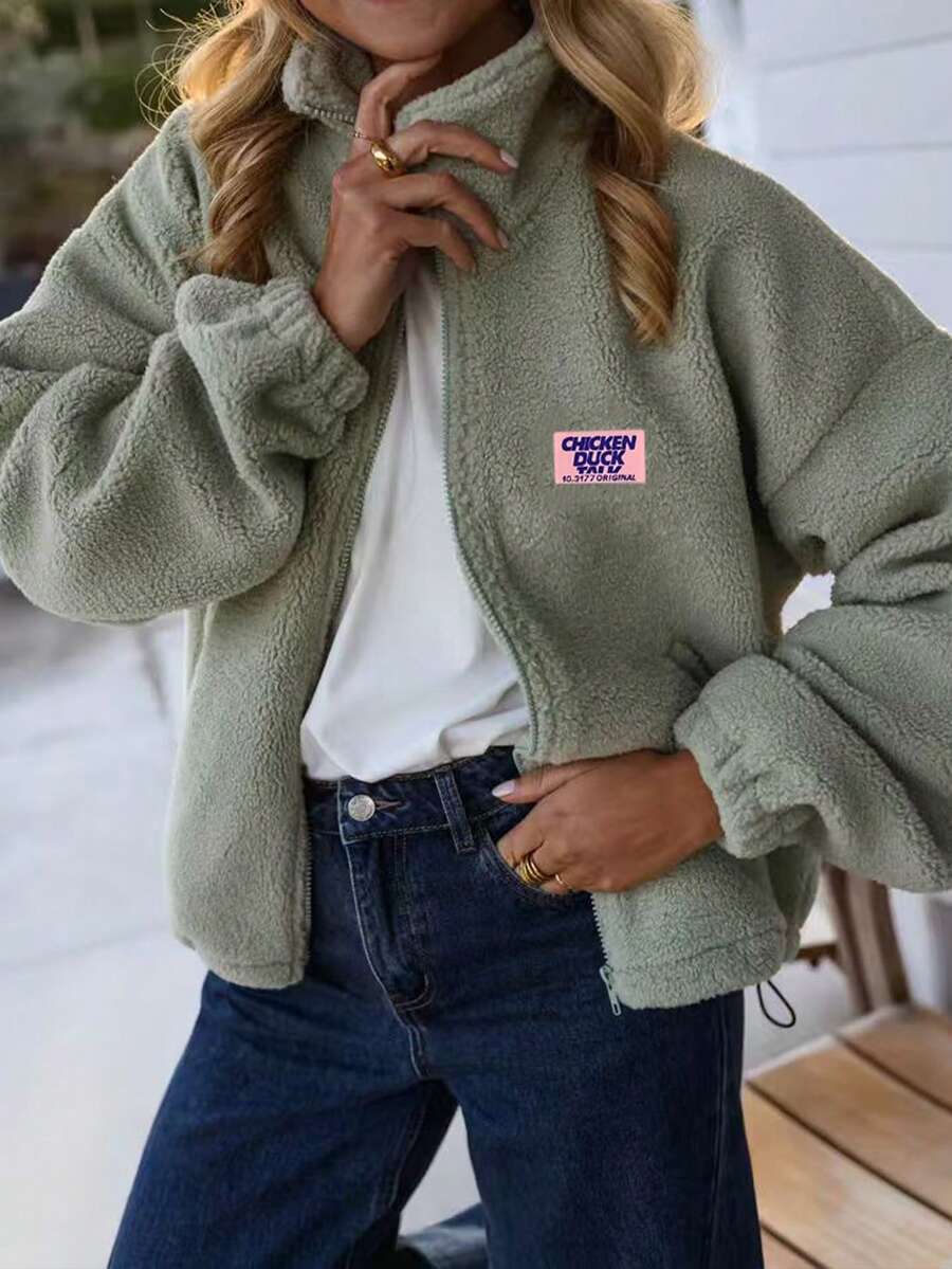 Women's New Solid Color Knit Fabric Jacket, Casual College Style, All Seasons - Mint Green - View 1