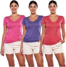 Alfani Playera para Mujer Cuello V, Manga Corta, 3Pack Multicolor - Negro Jaspe/Negro/Gris - Ver 15