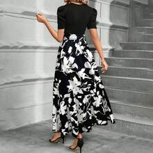 Vestidos Florales Largos para Mujeres 2025 Elegante Boho Bed Work Imperire Cinta Manga Corta Modesta Flujo Maxi Vestido - 2-azul - Ver 3