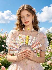 1/3/5/10/20pcs Multi-Color Flower & Mushroom Series Ballpoint Pens With Black Ink, Smooth Writing, Full Rhinestone Cover, Creative DIY Beaded Jewelry Pens, School Office Study Supplies Gift - Multicolor - View 2