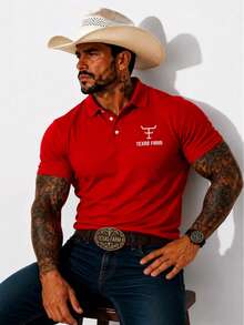 MHP Men's Country Cowboy Polo Shirt, Texas Style, Premium - Red - View 3