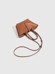 Dedoo Fashion Large Capacity Trapezoid Bag Designer Style Exquisite Lock Shoulder Bag Luxury PU Leather Handbag Premium Underarm Bag (With Gift Bags) - Brown - View 4