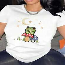 Talla unisex. Ropa Deportiva para Mujer con una Elegante Camiseta de Manga Corta y Cuello Redondo con un Diseño de Rana de Dibujos Animadossoft cartoon - Blanco - Ver 1