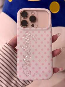 Cute Pink Polka Dot Shockproof Phone Case Compatible With IPhone 18 Pro Max 17 Pro Max 17 Pro 16 Pro 16 Pro Max 15 Pro Max 15 Pro 14 Pro Max 14 Pro 13 Pro Max 13 Pro 14 15 16 Plus 13 Y2K Vintage Letter Print Protective Cover For Girl Gift - White - View 3
