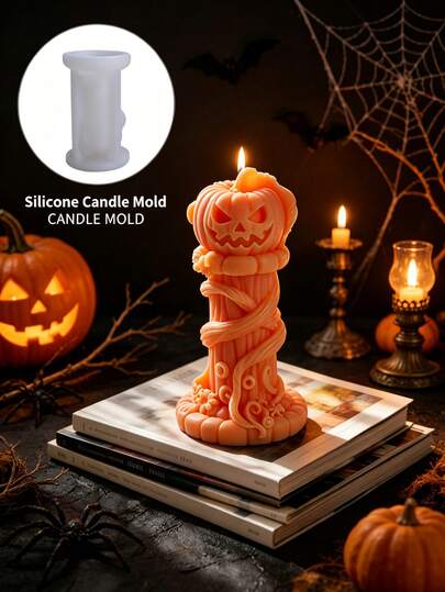 1pc Wrapped Pumpkin Pillar Candle Silicone Mold, DIY 3D Demon Pumpkin Aromatherapy Candle Plaster Fragrance, Party Atmosphere Decor, Halloween Decoration Ornament, Party Small Gift, Suitable For Halloween