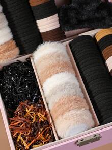 727 piezas de ligas para el cabello de felpa en tonos marrones para niñas, accesorios para el cabello de princesa lindos, bandas elásticas de alta elasticidad, duraderas y no dañinas, pequeñas ligas de goma, pinza de felpa grande para el cabello, adecuadas para uso diario - Multicolor - Ver 3