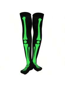 2pcs/Set Halloween Glow-In-The-Dark Skeleton Gloves & Long Socks Party Props Glow-In-The-Dark Ghost Bone Socks Party Style Random - Multicolor - View 6