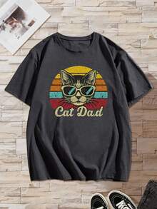 Men'S Summer T-Shirt With Cat Dad Design - 白色 - 查看 7