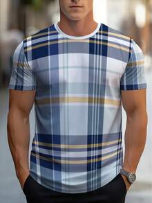 [Diseño Estampado - No Texturizado] Camiseta Ligera de Manga Corta a Cuadros para Hombre, Ideal para Uso Casual en Casa, la Oficina o Actividades al Aire Libre, Diseño Transpirable y Durader - Negro - Ver 1