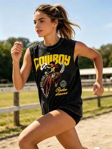 Retro Western Cowboy Sleeveless Vest Washed Cotton Breathable Fabric, Comfortable For Outdoor Wear Unisex American Street Style - 黑色 - 查看 3