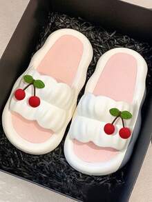 Women's Cherry Fairy Slippers, Outdoor Indoor Anti-Slip Anti-Odor Soft Sole House Shoes - White - View 2