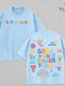GOD IS BIGGER - GOD IS GOOD Aesthetic Jesus Saves T-Shirt Washed, Streetwear Shirt For Men Jesus Apparel Christian, Back To School Outfits Bible Ve - 淺藍色 - 查看 1