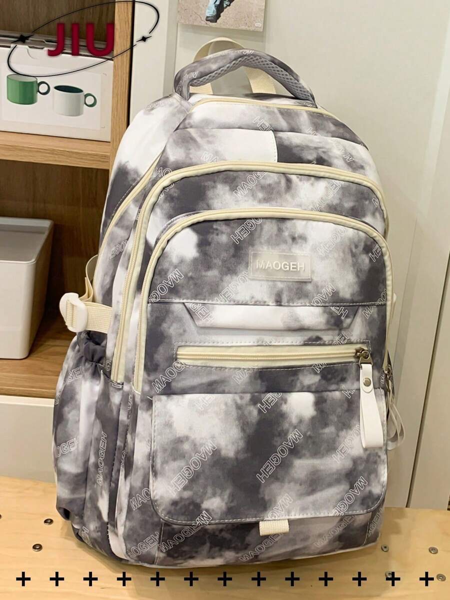 Cloud-Shaped Nylon Backpack With Multiple Compartments, Fits A 15.6-Inch Laptop, Lightweight Backpack With Multiple Pockets, Large-Capacity Multifunctional Travel Backpack, Bag - Black - View 1