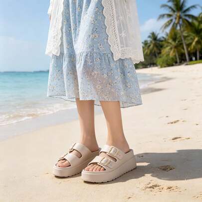 2026 New Women's Sandals, Double Buckle Adjustable, Height-Increasing Anti-Slip, Soft Sole Non-Rubbing, Comfortable Versatile Women's Shoes