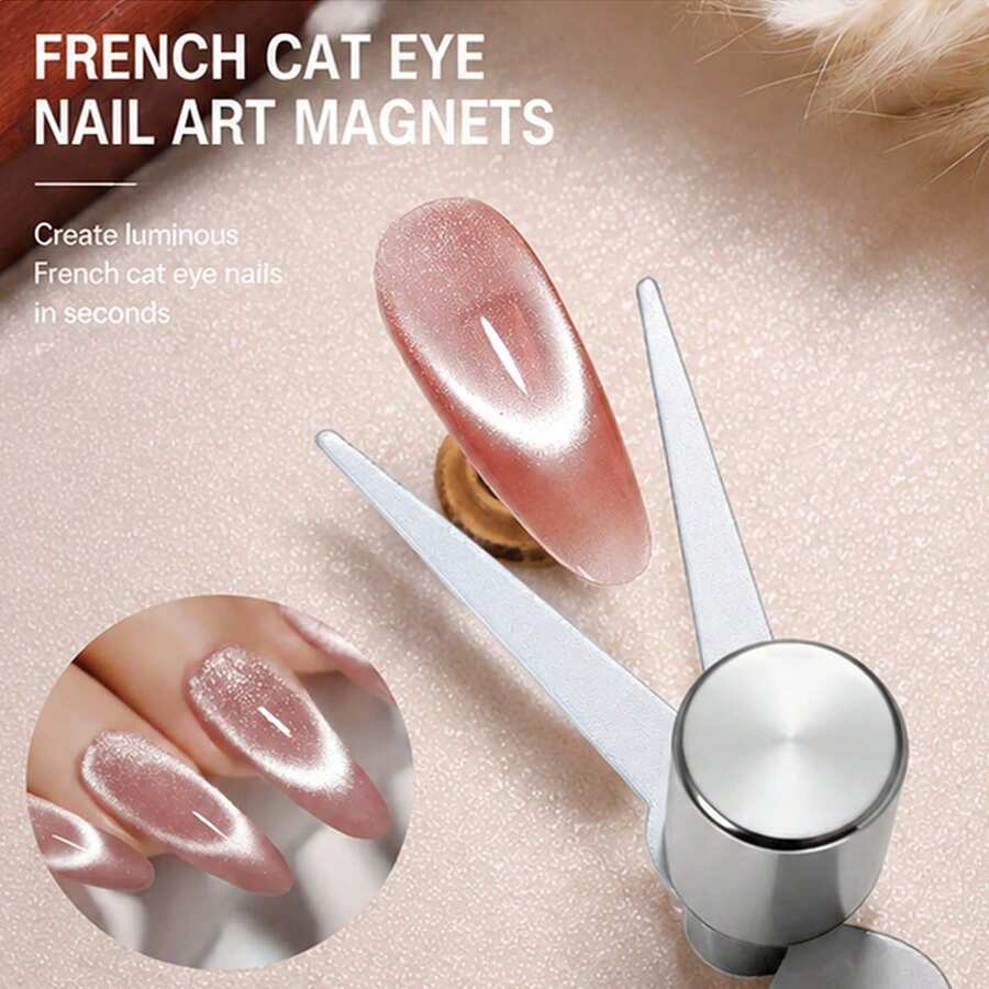 Herramienta magnética 2 en 1 para arte de uñas con forma de ojo de gato en V francés, herramienta magnética fuerte para arte de uñas, adecuada para esmalte de uñas en gel, accesorios DIY para arte de uñas, adecuada para mujeres, salones de uñas y DIY en casa, imán para arte de uñas, diseño de arte de uñas, productos para arte de uñas, herramienta magnética redonda, suministros para arte de uñas