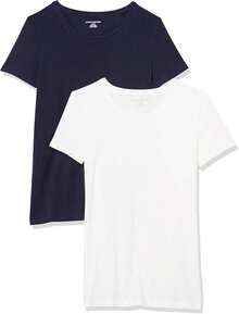 Camiseta de manga corta con cuello redondo de corte clásico  Essentials para mujer - Blanco/Negro - Ver 19